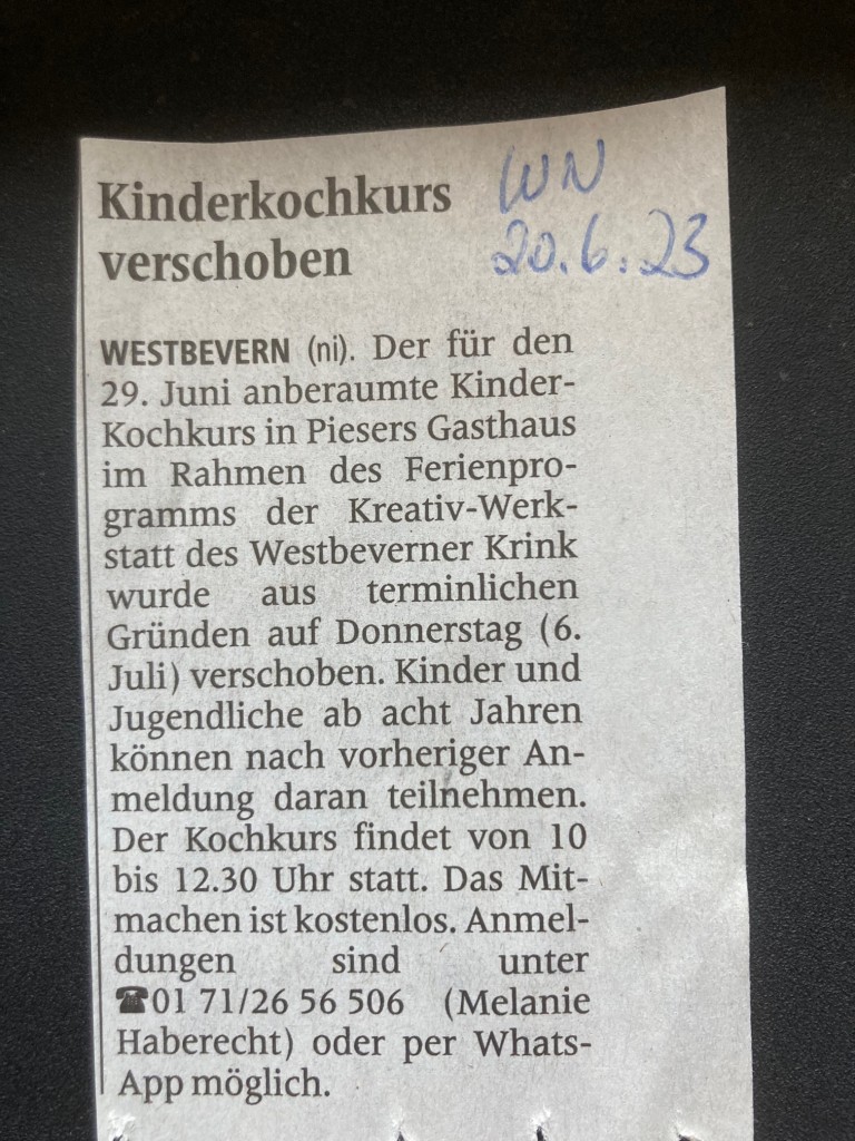 2023-06-20 Verschiebung Kochkurs