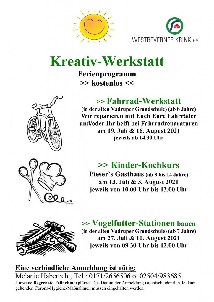 Ferien 2021 Werken Fahrrad Kochen